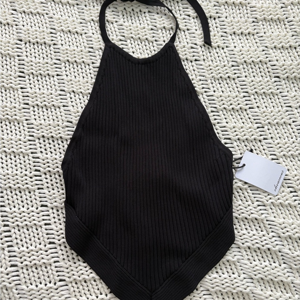 Olivaceous Black Ribbed Knit Top